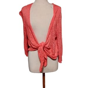 Faded Glory Xl 14-16 Cardigan Sweater Knit Lightweight Coral Pink Top Bl…